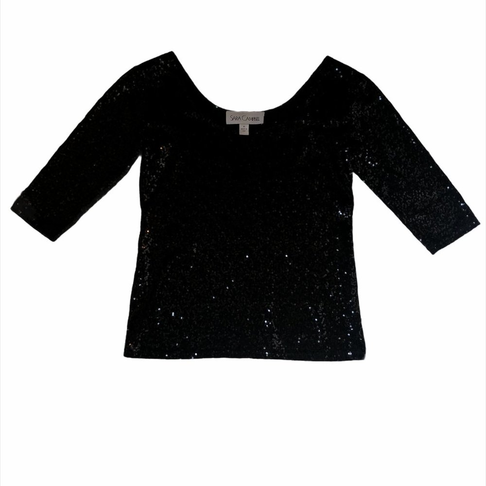 Sara Campbell Black Sequined Shirt Size M